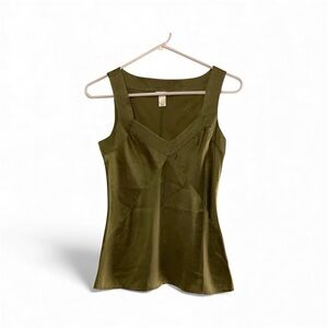Old Navy Olive Green 100% Silk Tank Top XS V-Neck Blouse